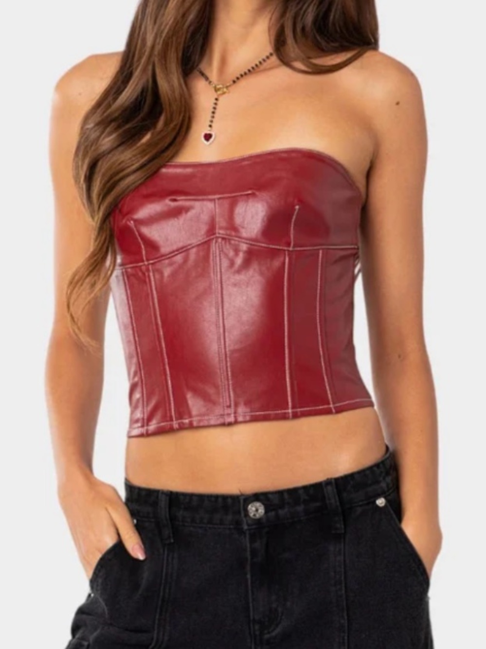 NWT EDIKTED Moss Faux Leather Lace Up Womens Corset Top
